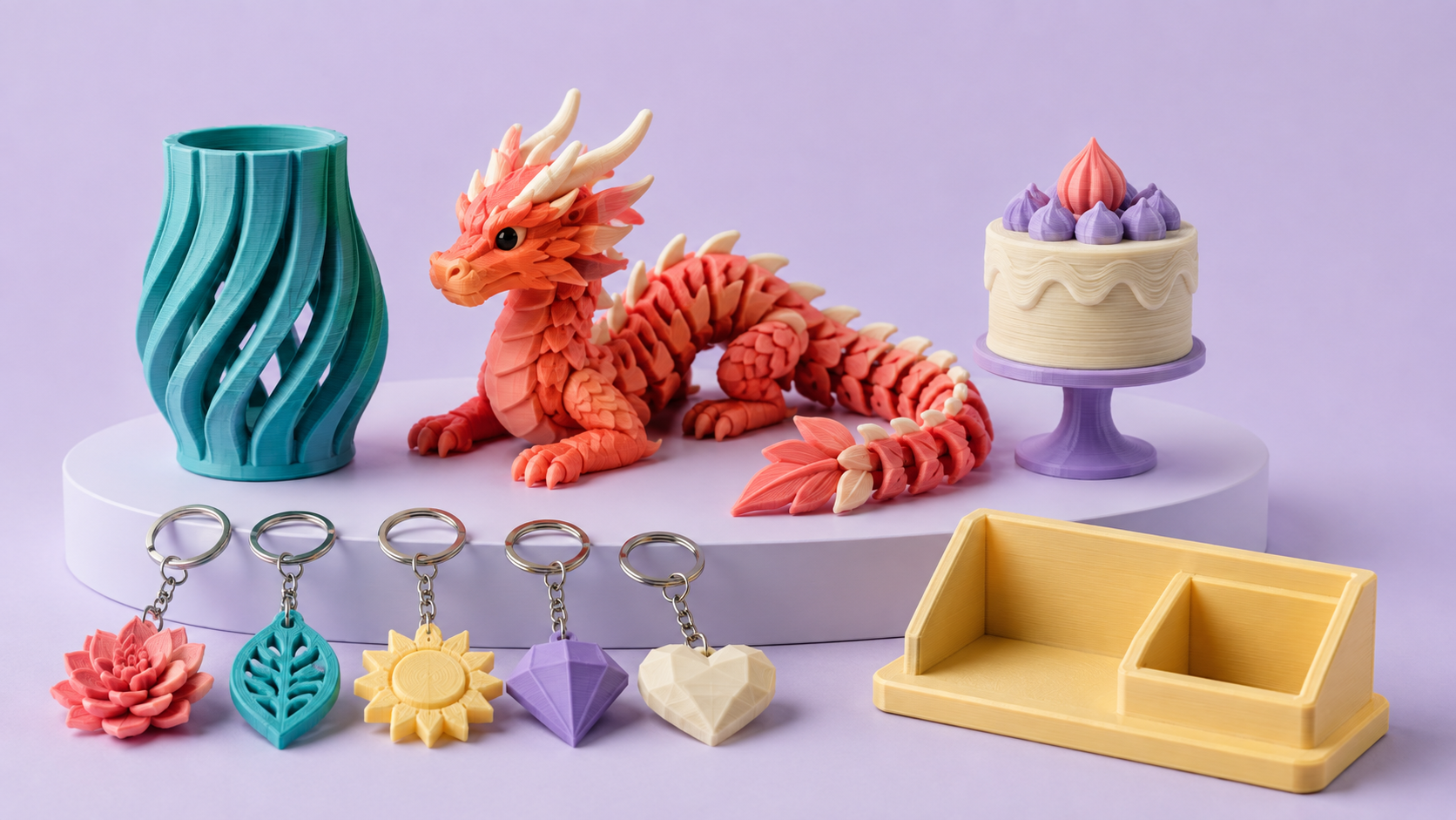 Selección de piezas coloridas impresas en 3D